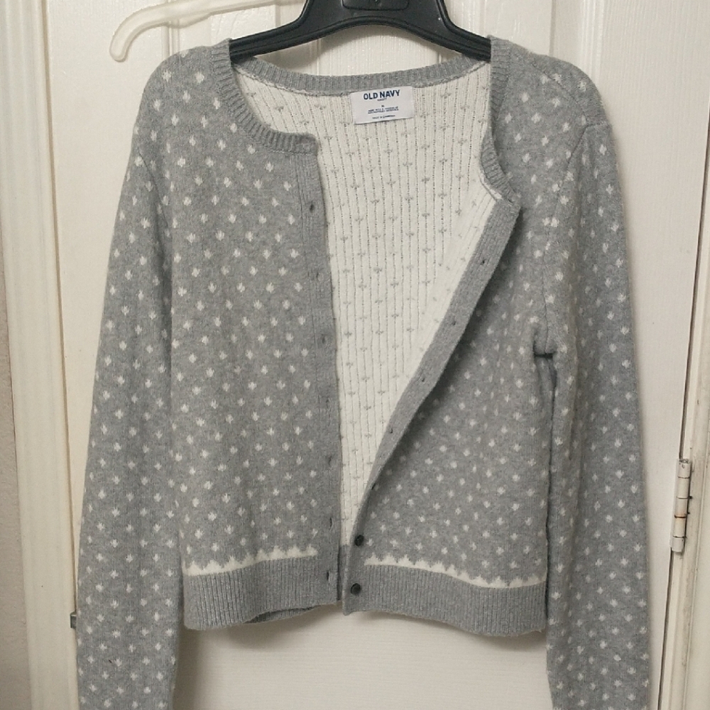 EUC Old Navy Women's Gray Cardigan with White Dots.